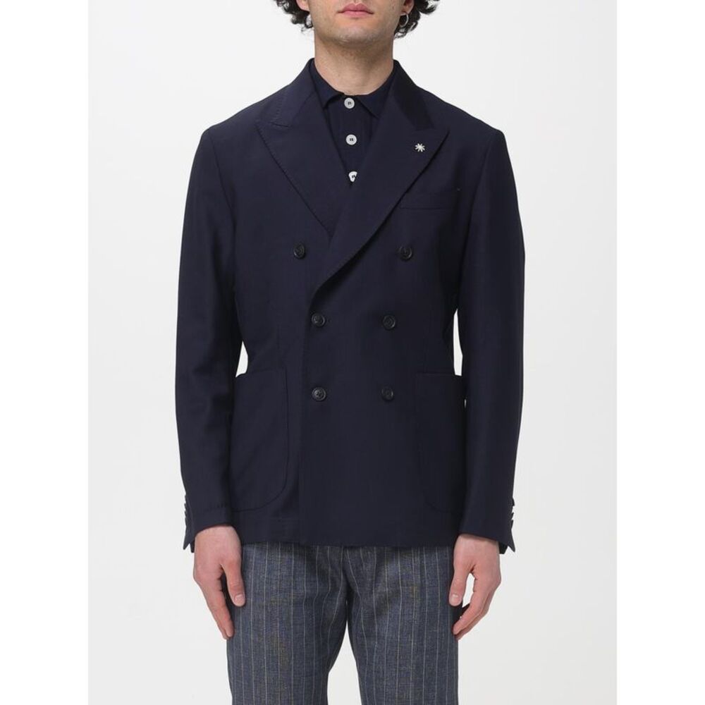 Manuel Ritz Men Double-Breasted Virgin Wool Blazer Manuel Ritz